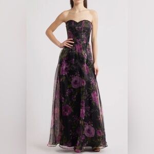Lulus x Nordstrom Hadley Floral Organza Black and Purple Women's Maxi Dr…